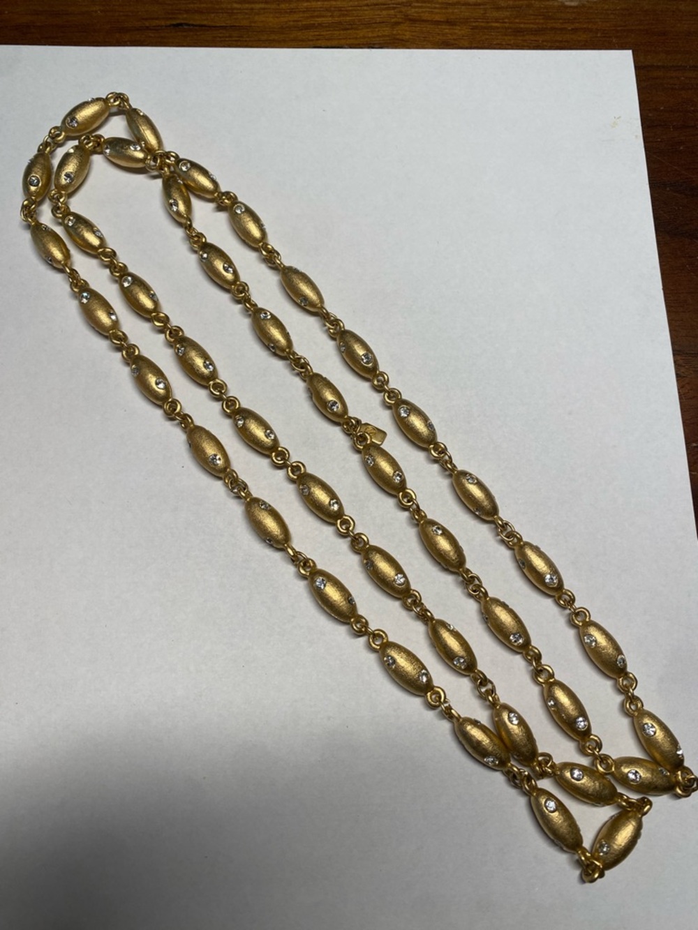 Swarovski Gold Plated Oval Link And Crystal Bead Long Necklace 36" vintage